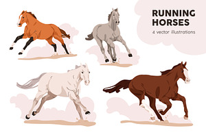 Race Horses, Stallions Running Set