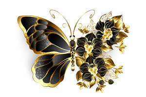 Gold Flower Butterfly With Orchids