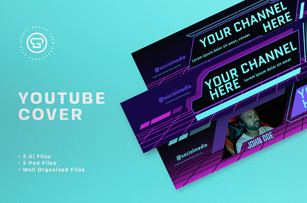 Synthwave Gamers Youtube Cover, a Social Media Template by graphicook