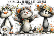 Whimsical Spring Cat Clipart, an Illustration by OK Design (Thumbnail 1 of 6)