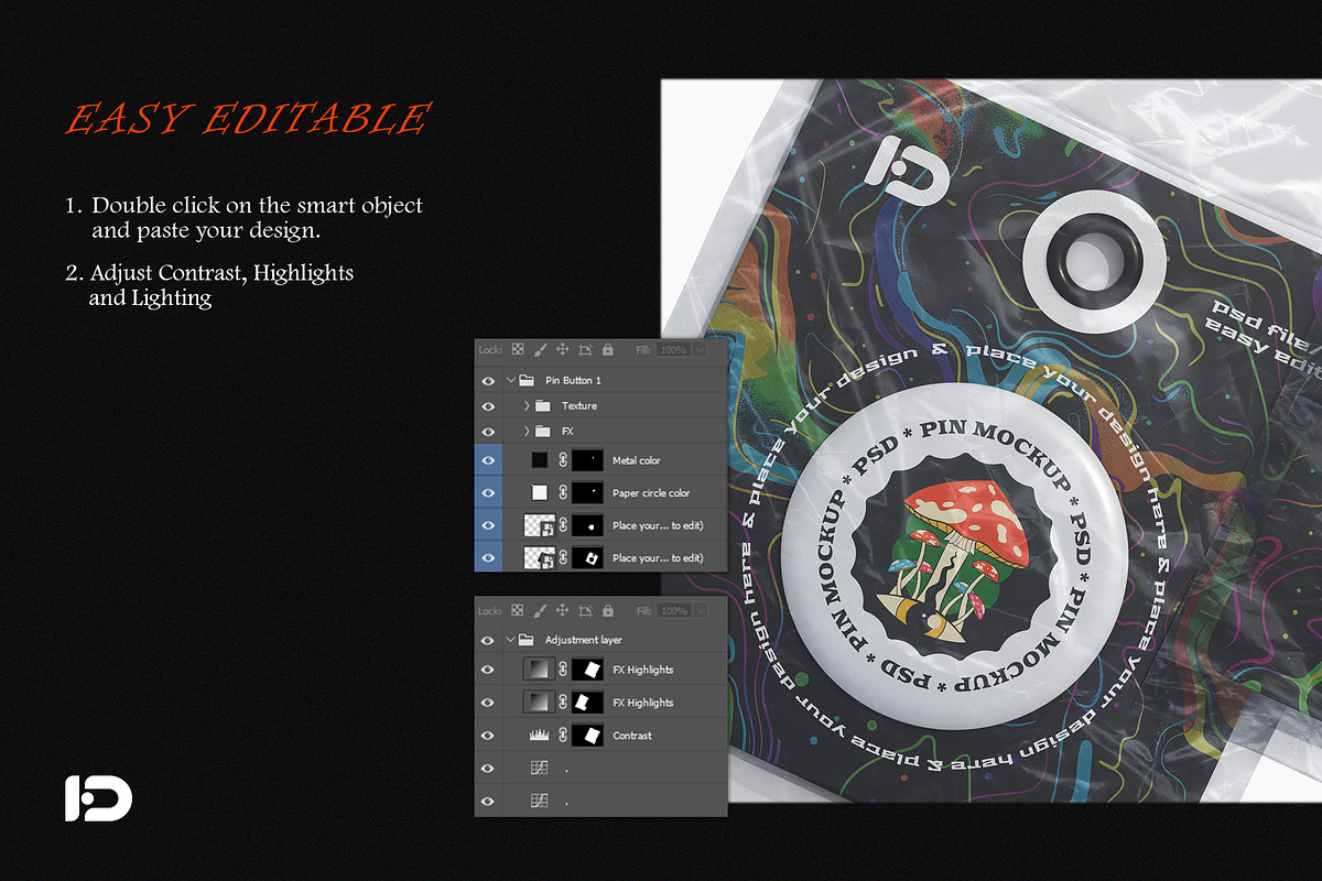 Pin Button Mockup Set, a Packaging Mockup by ForgeDesign (Photo 3 of 7)