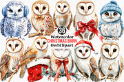 Christmas Barn Owl Clipart, an Illustration by Canvas Craft (Thumbnail 1 of 8)