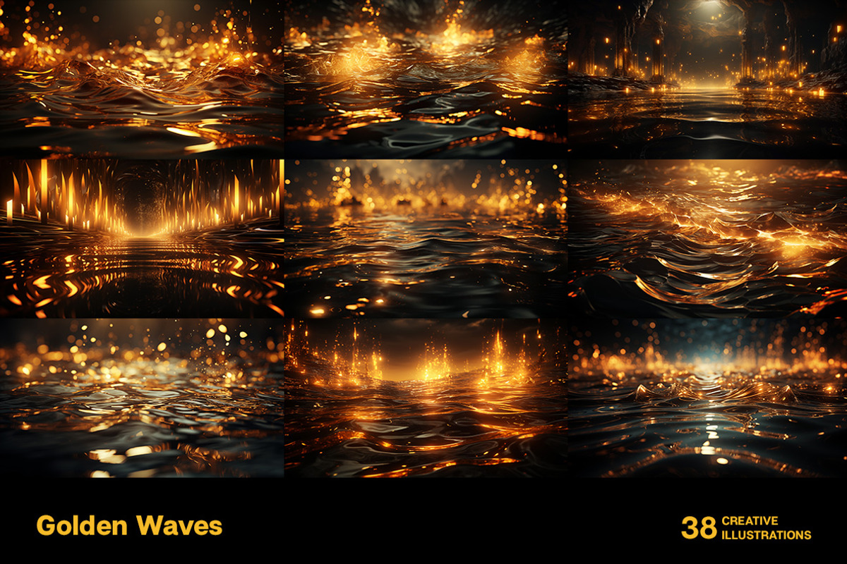Golden waves. 38 images, a Decorative Illustration by Handmadefont (Photo 6 of 10)