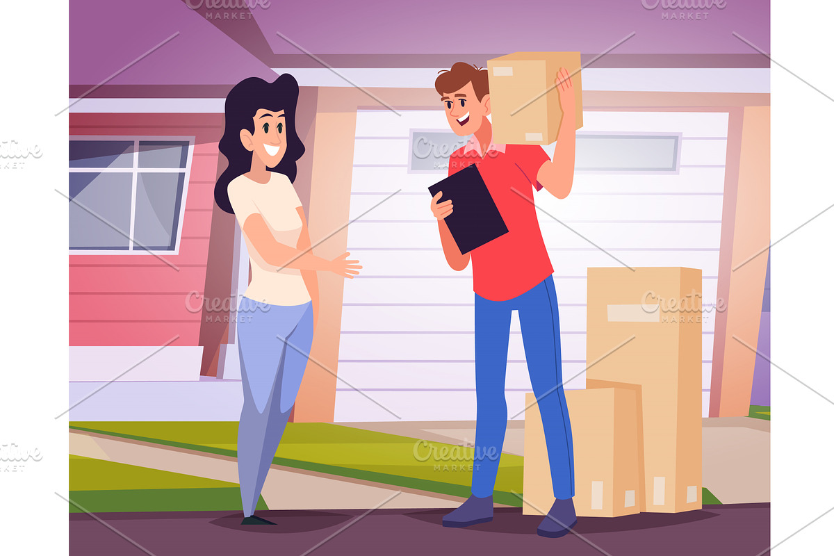 Courier with packages. background, a Transportation Illustration by Onyx