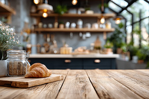 Rustic kitchen croissant breakfast w, a Photo by Pixeness Studio