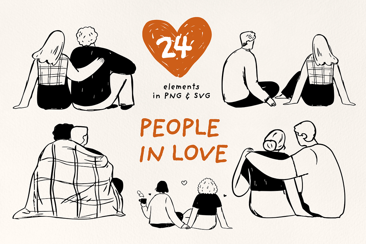 Valentines Day couples line art svg, a Person Illustration by Heartwarming Art (Photo 1 of 11)