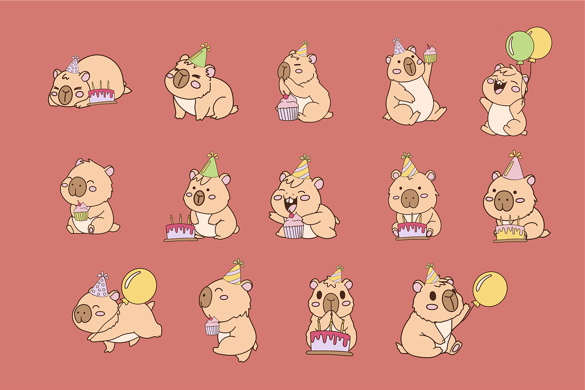 Groovy Birthday Capybara, an Animal Illustration by imdeyaa (Photo 3 of 6)