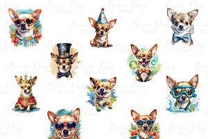 Watercolor Chihuahua Clipart Bundle