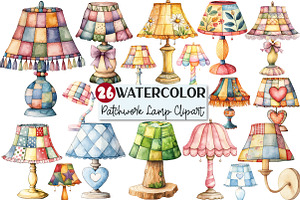 Watercolor Patchwork Lamp Clipart, an Illustration by Rose Art