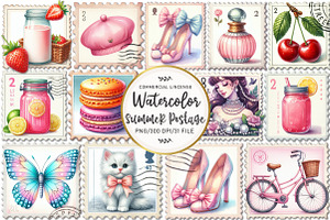 Coquette Summer Postage Stamp, an Illustration by OK Design