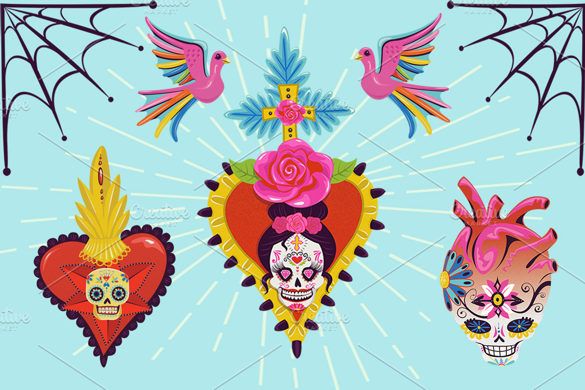 Mexican Tin Milagro Hearts Graphics, a Decorative Illustration by Dapper Dudell (Photo 2 of 3)