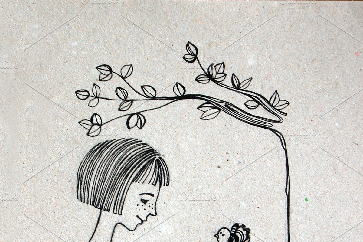 girl with little bird, a Healthcare Illustration by rebekka_ivacson