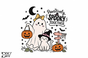Cute Halloween Ghost & Cat PNG, a Seasonal Illustration by Designworld