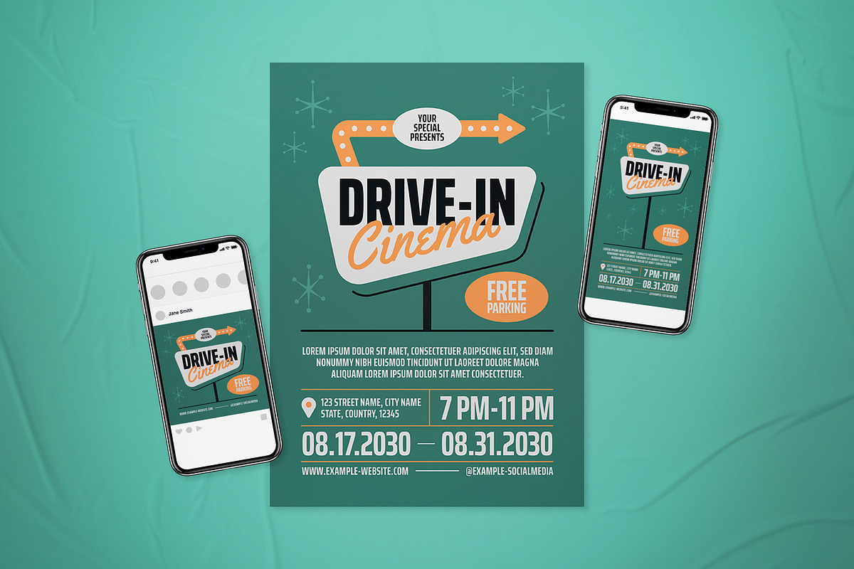 Drive-in Cinema Flyer Set, a Flyer Template by The Good Store (Photo 1 of 2)