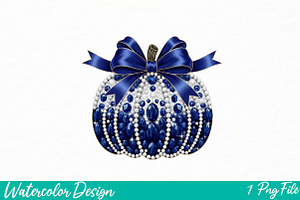 Navy Blue Glitter Pumpkin PNG, an Illustration by Watercolor design