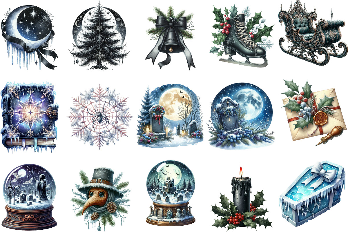 Gothic Christmas Winter Clipart, an Illustration by Designking (Photo 2 of 5)