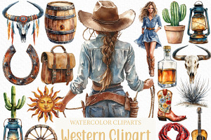 Watercolor Western Clipart Bundle, an Illustration by Craft Nest