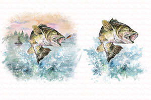 Fishing, bass clipart set