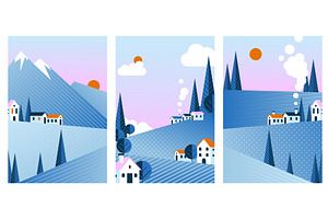 Winter geometric landscape cards, an Illustration by art PVP - market