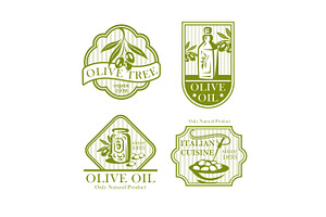 Olive Oil Vector Icons For Olives Product Labels