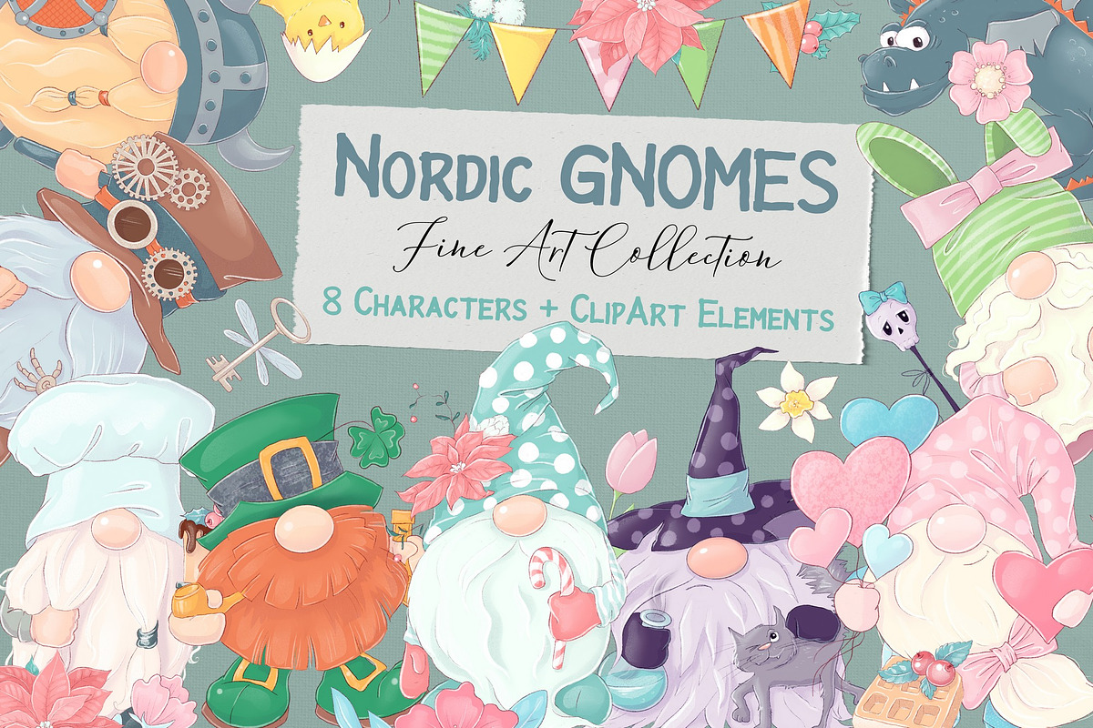 Nordic Gnomes 8 characters, an Illustration by Yuliya Art (Photo 1 of 9)