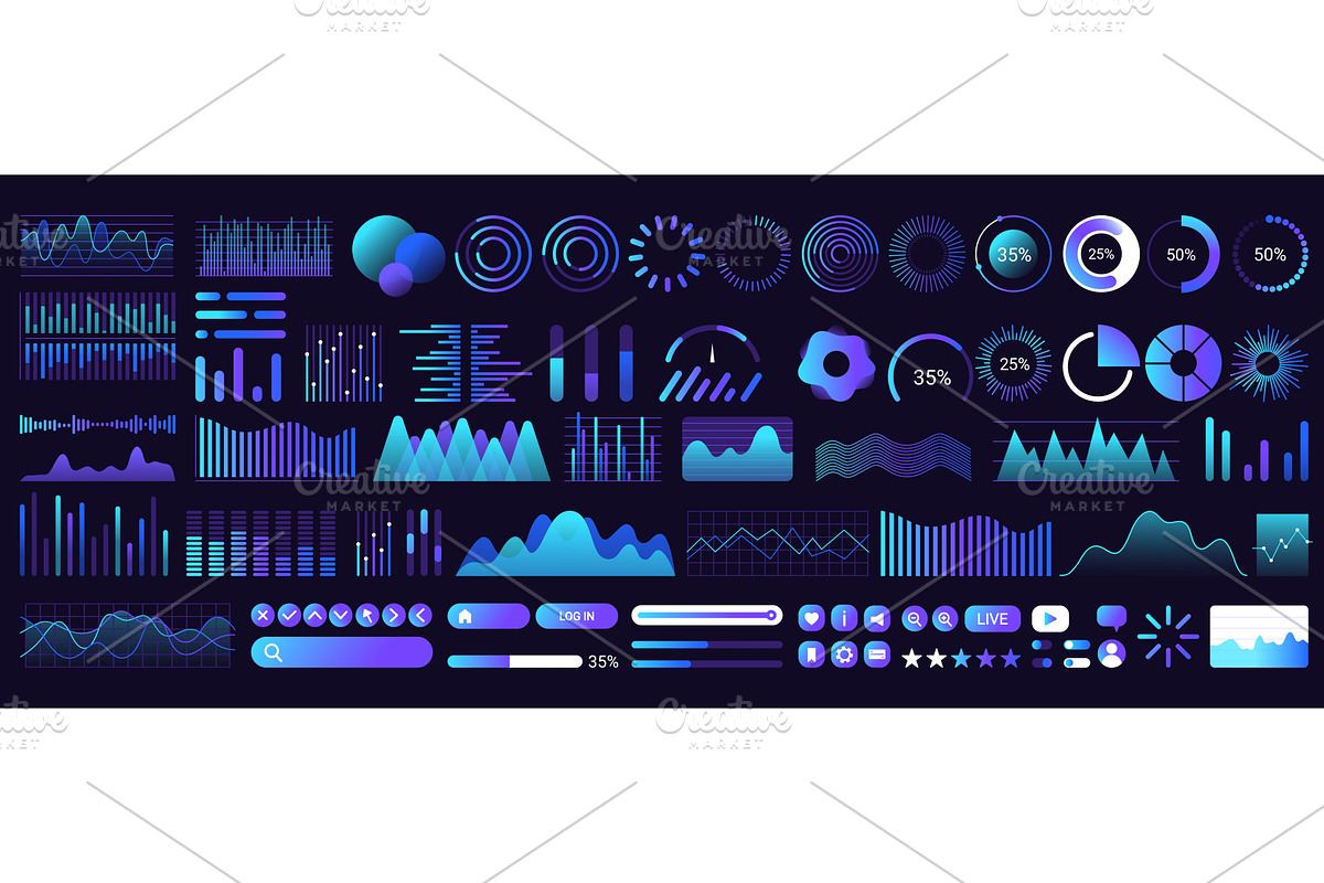 Blue UI dashboard elements, a Technology Illustration by Flashvector