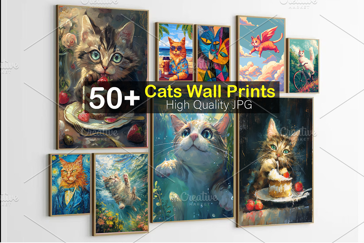 Watercolor Cat Wall Art Prints, an Animal Photo by Chipshpow Graphics (Photo 1 of 8)