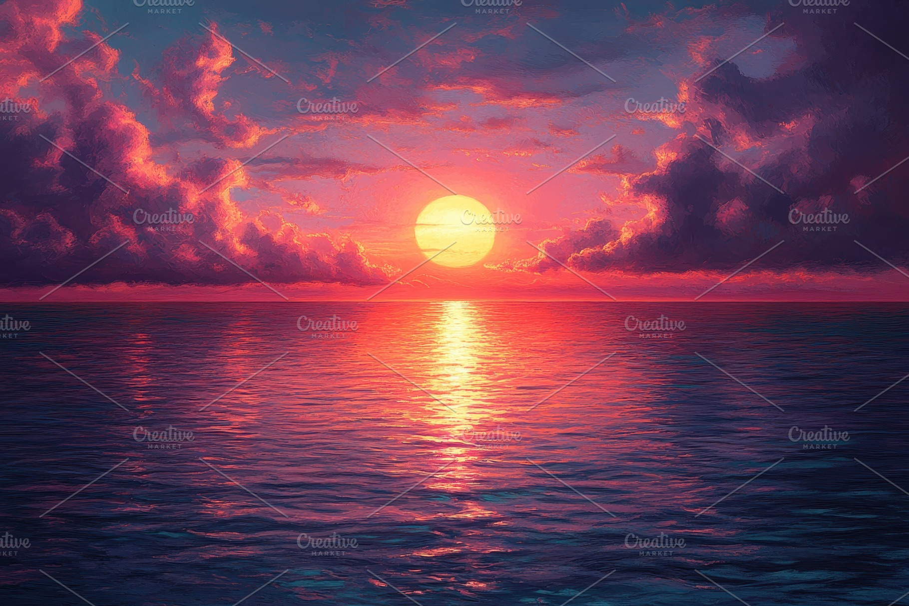 Stunning sunset over tranquil ocean, a Photo by Tanuart