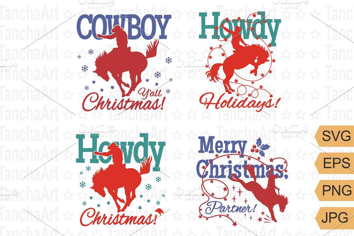 Western Christmas Bundle Cowboy SVG, a Seasonal Illustration by TanchaArt (Photo 1 of 8)