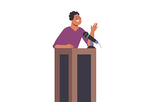 Character speaking at podium with, a Person Illustration by LadadikArt