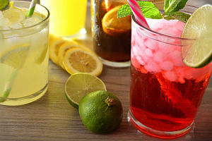 Detail of refreshing drinks on wooden table, a Food & Drink Photo by Davizro's Market