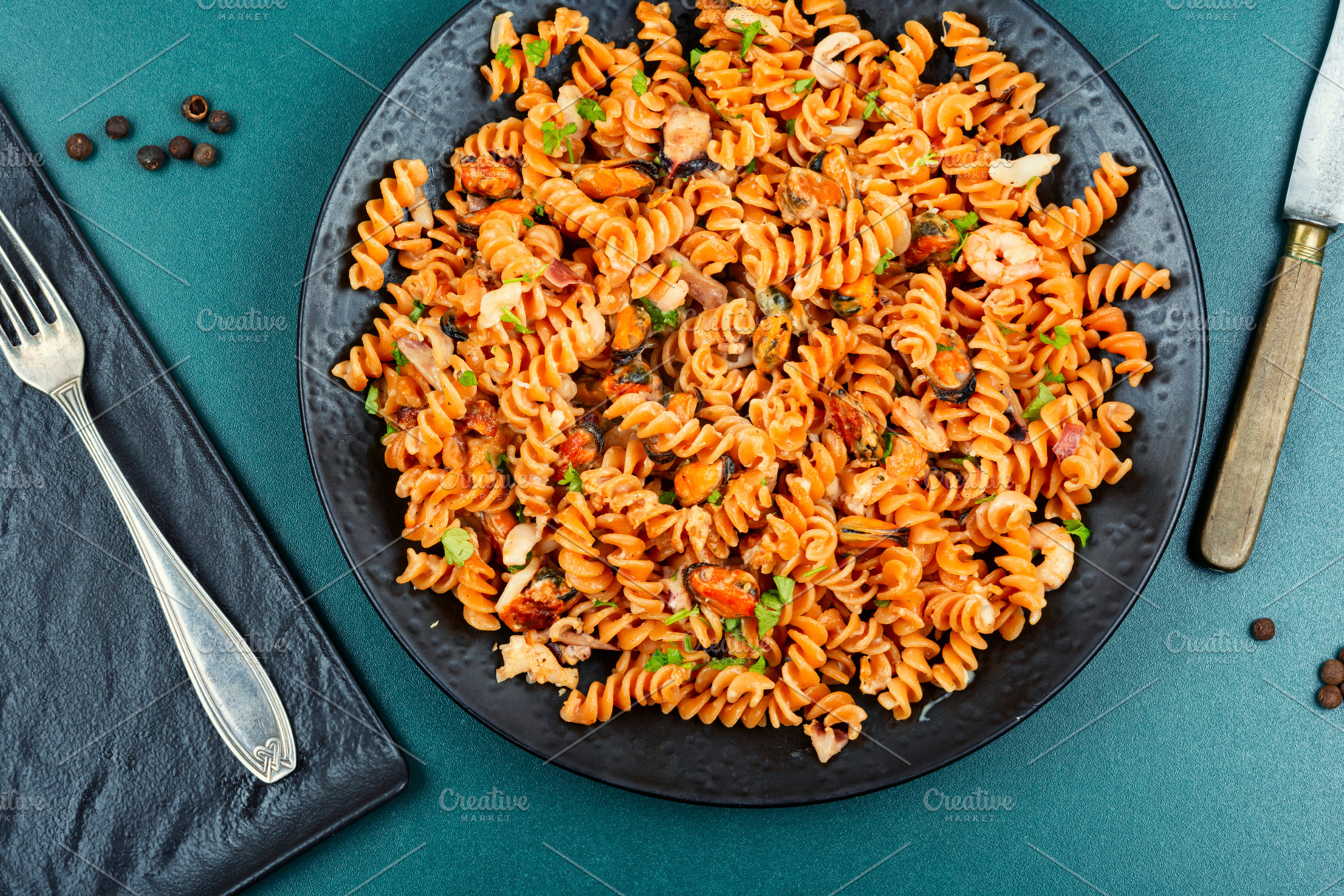 macaroni with seafood, a Food & Drink Photo by MLunov MLunov