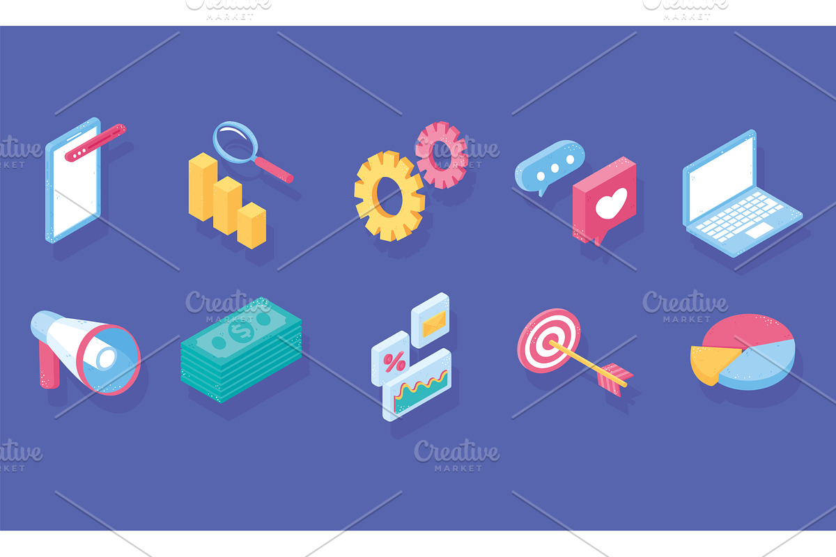 set digital marketing, a Technology Illustration by studiogstock