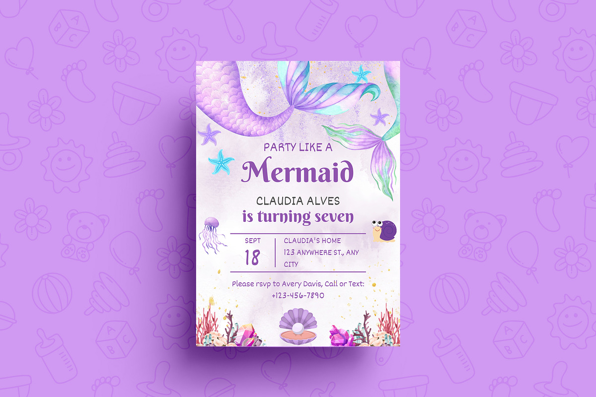 Mermaid Birthday Party Invitation, an Invitation Template by SmmrDesign (Photo 3 of 4)