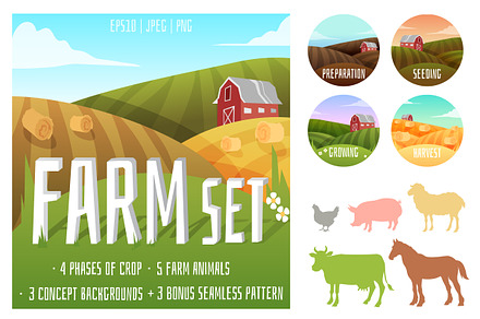 Farm set of animals and landscapes