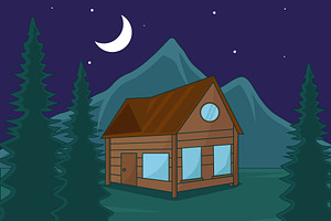 wooden cabin building landscaped