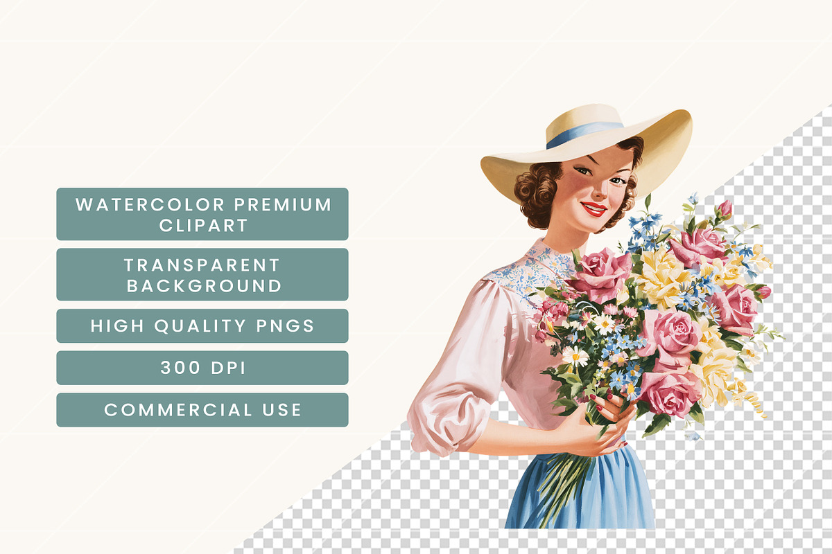 Watercolor Retro Spring Floral, a Decorative Illustration by BusyDaydesign (Photo 7 of 9)
