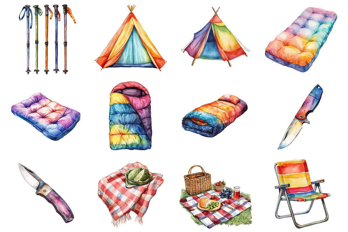 Watercolor Camping Clipart, an Illustration by Design Market (Photo 2 of 3)