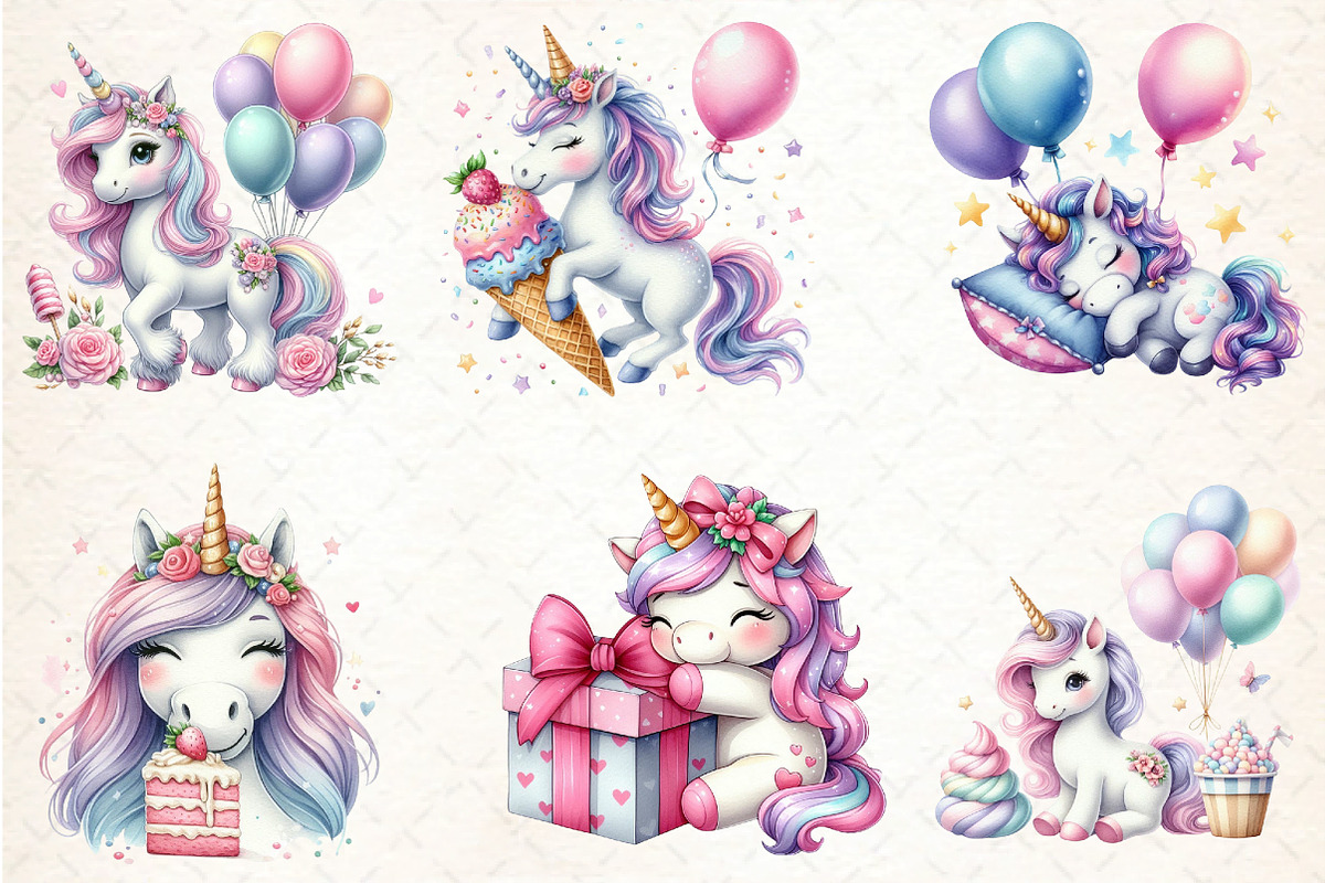 Kawaii Unicorn Party Clipart Bundle, an Illustration by DreamCafeArt (Photo 2 of 7)