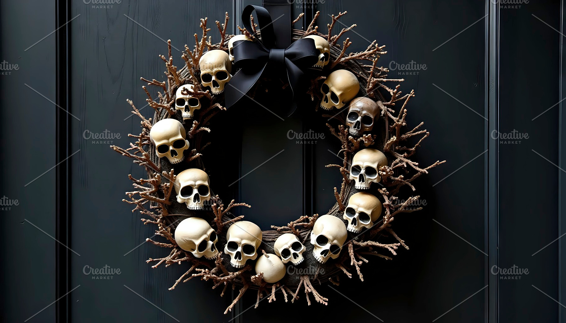 Halloween Wreath Made Of Skulls And, a Photo by LOGOCREATIVE