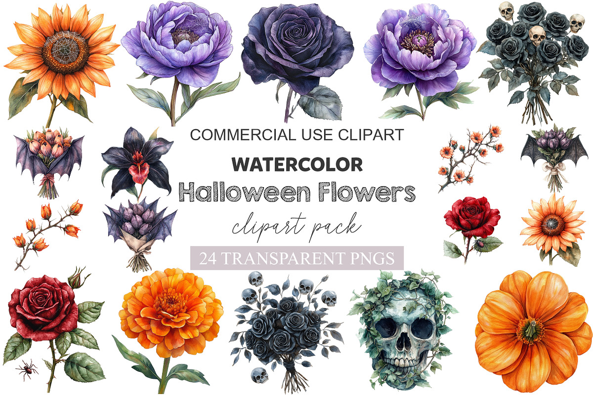 Halloween Flowers Clipart, a Work Illustration by cherrydesign (Photo 1 of 3)