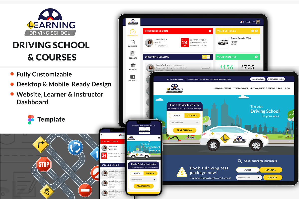 Learning Driving School Figma Design, a Landing Page Template by UI Pixel (Photo 1 of 3)