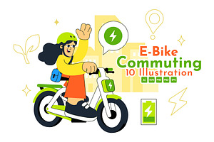 10 E Bike Commuting Illustration, a Transportation Illustration by denayunebgt