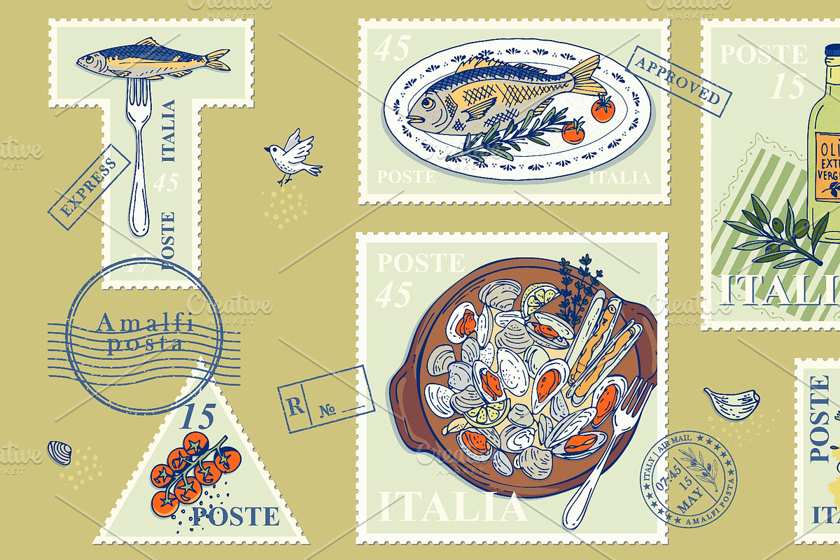 Italian seafood postage stamp, an Object Illustration by Zimages (Photo 3 of 3)