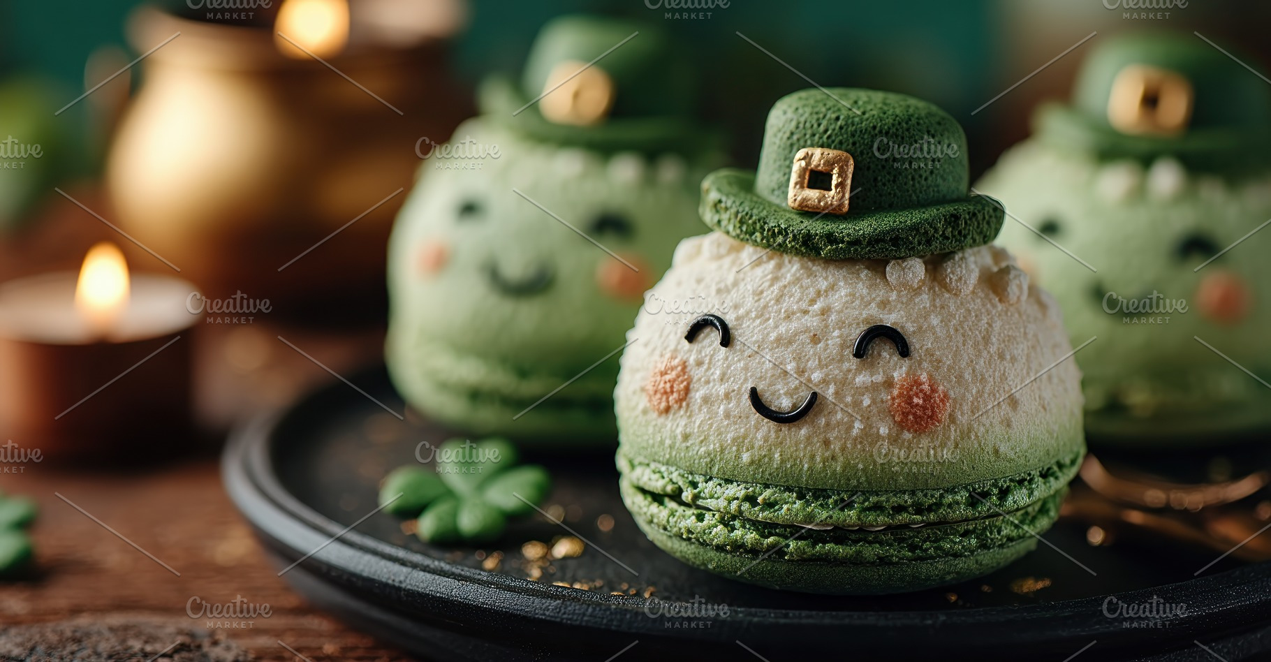 Cute St Patrick Day Leprechaun Macarons with Smiling Faces on Ru, a Food & Drink Photo by José Manuel Gelpi