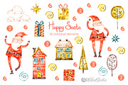 Happy Santa Claus. Christmas clipart, a Decorative Illustration by UlitkaStudio (Thumbnail 2 of 10)