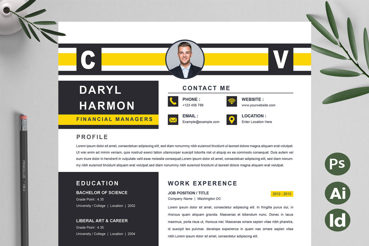 Yellow Minimal CV Download, a Resume Template by Attractive Resume (Photo 1 of 3)
