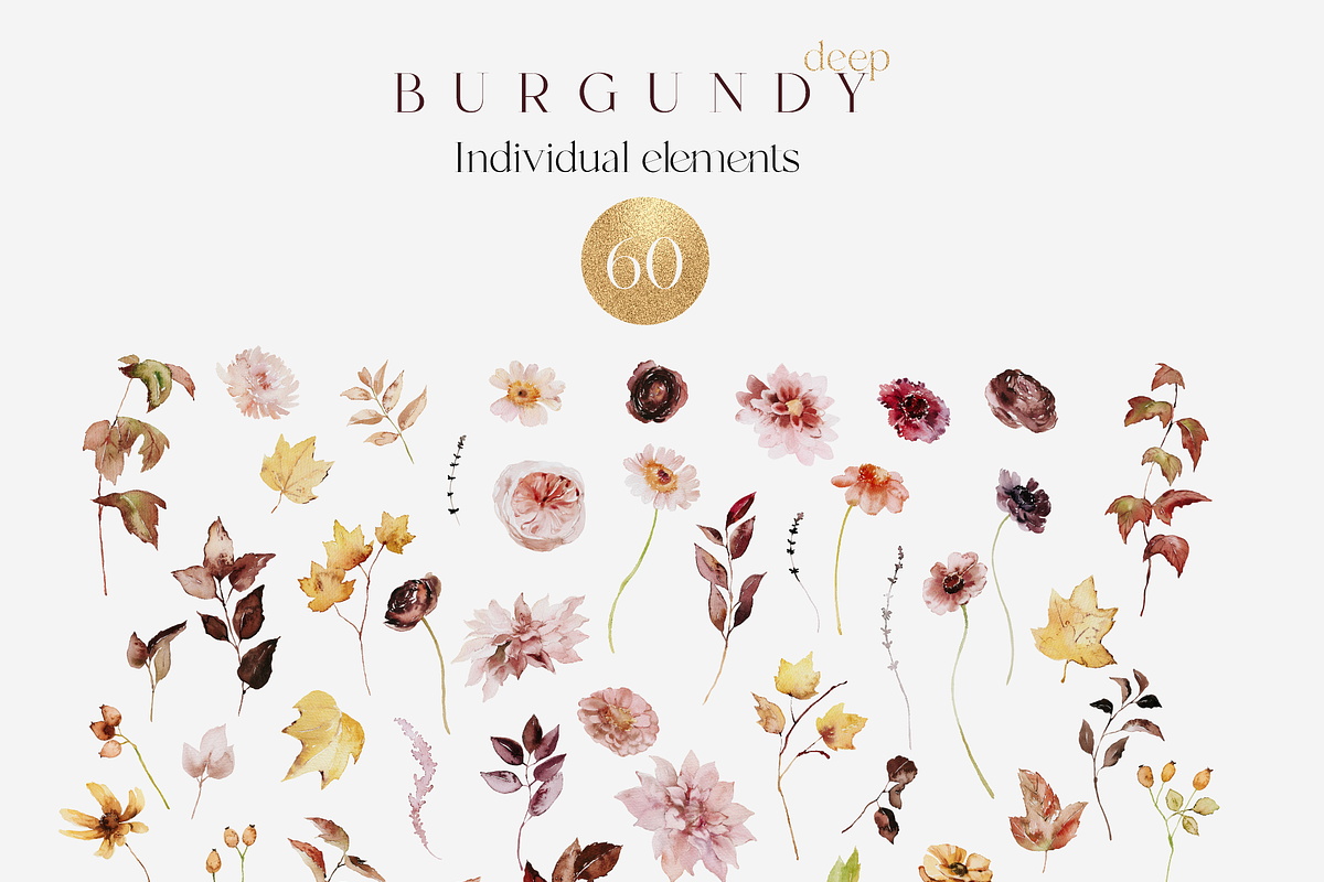 Deep burgundy - autumn watercolor, a Decorative Illustration by Youksy (Photo 3 of 12)