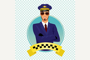 Round icon with stylish taxi driver