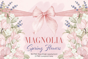 Magnolia Spring Flowers Ribbon Bow